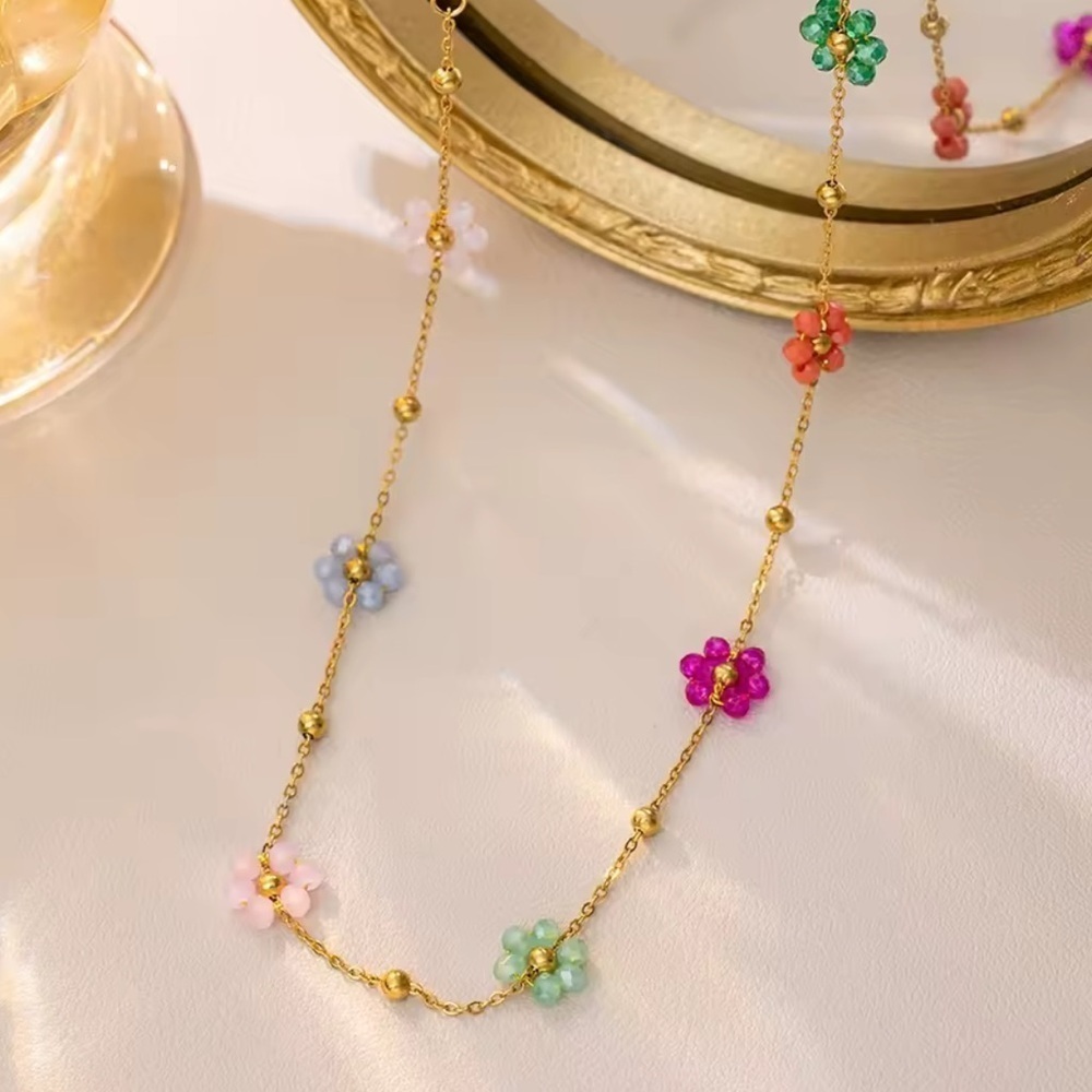 18K gold color necklace Floral Multicolor feminine adjustable